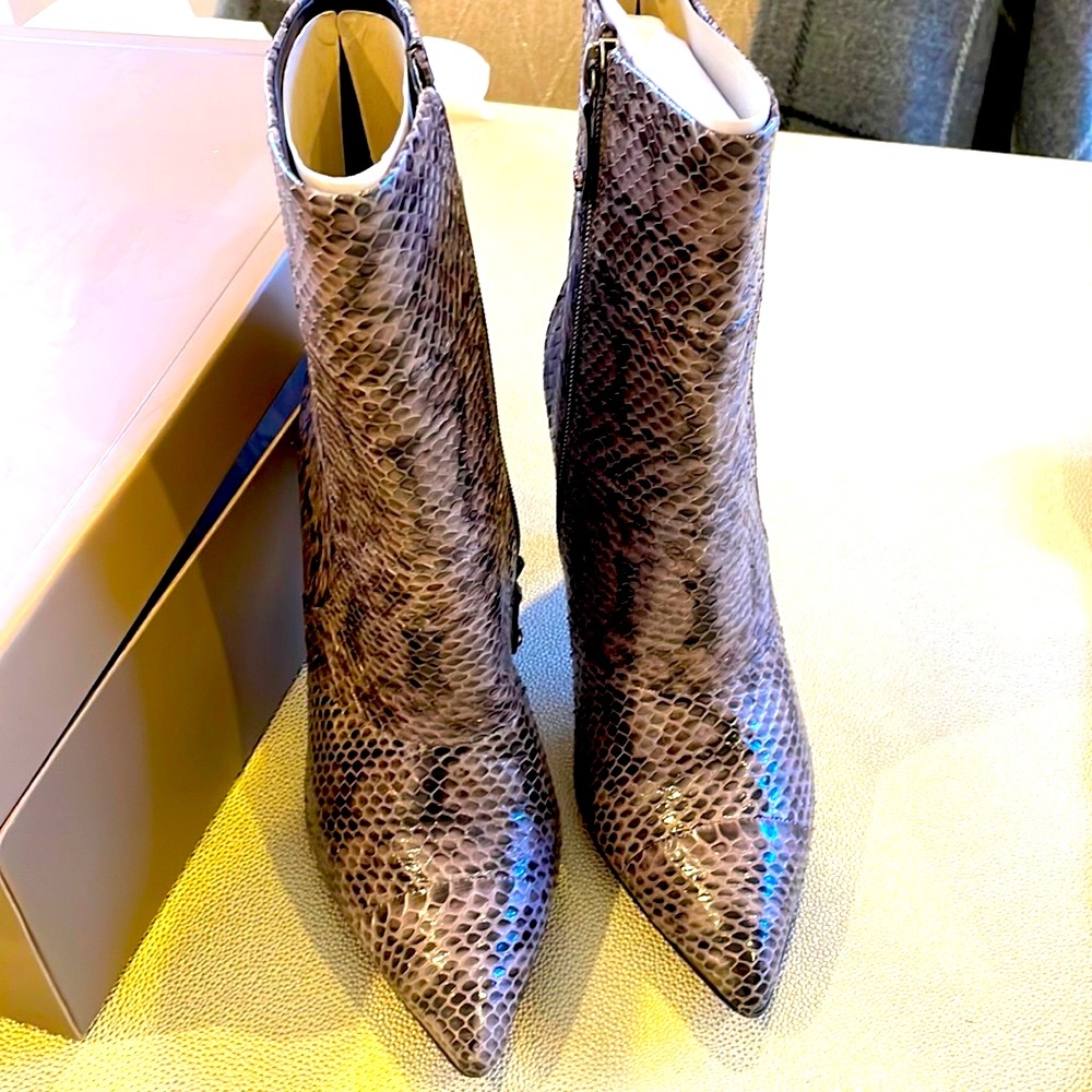 BCBG Snakeskin embossed boots. NEW. NEVER WORN. Original box.